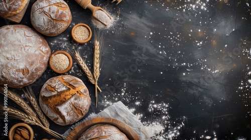 Making bread culinary background top view ggenerated by ai photo