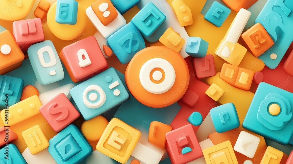 Fototapeta premium Bright and playful blocks with letters and numbers in a fun, modern style make learning visually exciting and engaging.