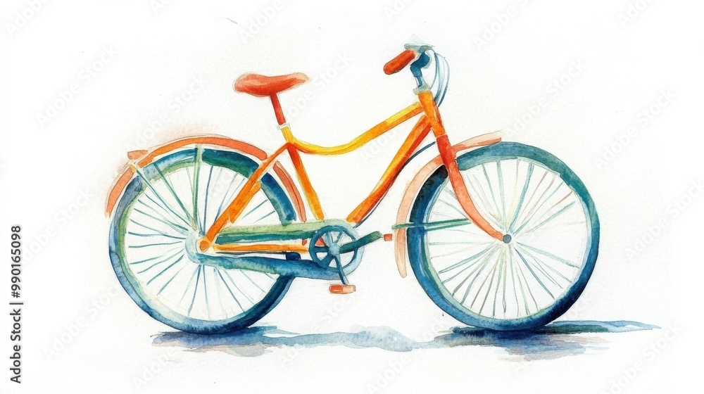 Fototapeta premium A vibrant watercolor painting of an orange bicycle resting against a light background
