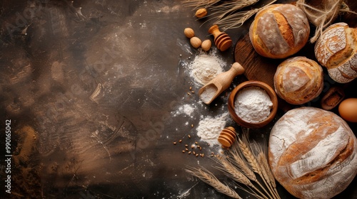 Making bread culinary background top view ggenerated by ai photo