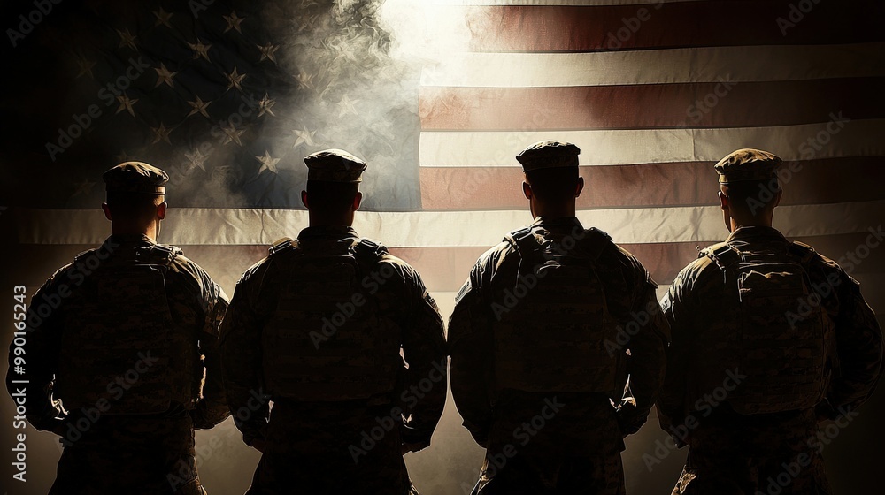 Military Personnel Facing American Flag Military Personnel Facing American Flag