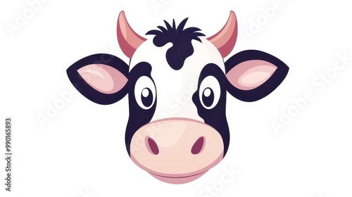 A cute cartoon cow face design, perfect for adding a touch of farm charm to your project, set on a bright white backdrop.