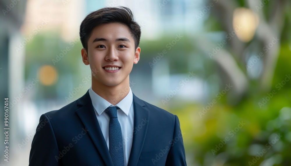 Young professional man in a sleek suit standing in an urban setting with modern architecture and greenery in the background, conveying confidence, success, and a dynamic approach to business. Young professional man in a sleek suit standing in an urban setting with modern architecture and greenery in the background, conveying confidence, success, and a dynamic approach to business.