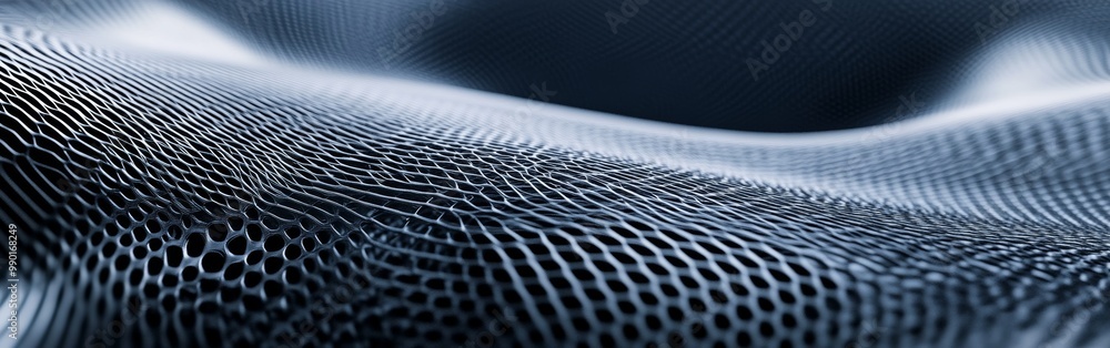 Close-up of textured black mesh fabric highlighting intricate patterns and wave-like formations in natural light Close-up of textured black mesh fabric highlighting intricate patterns and wave-like formations in natural light