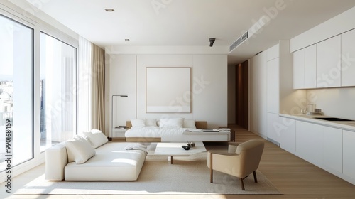 Wallpaper Mural Modern minimalist living room in a sunlit apartment with large windows and neutral decor Torontodigital.ca