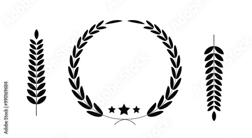  laurels frames branches. Hand drawn vector laurel leaves, Black circular laurel olive branches greek wreath vector illustration,