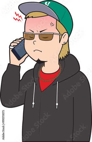 電話でイライラする半グレ男性