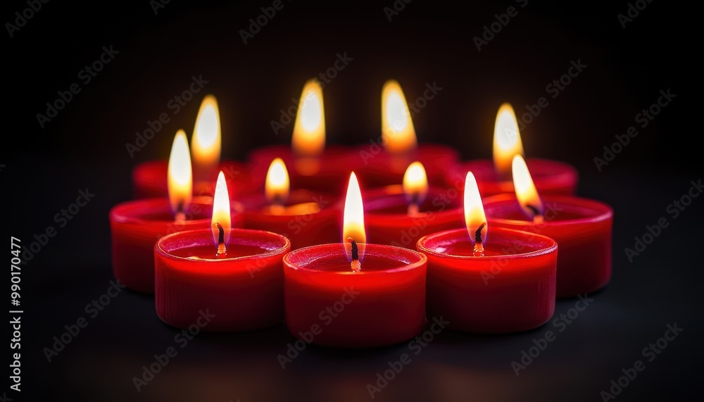 A circle of glowing red candles illuminating the dark, perfect for creating a warm, tranquil atmosphere in any setting. A circle of glowing red candles illuminating the dark, perfect for creating a warm, tranquil atmosphere in any setting.