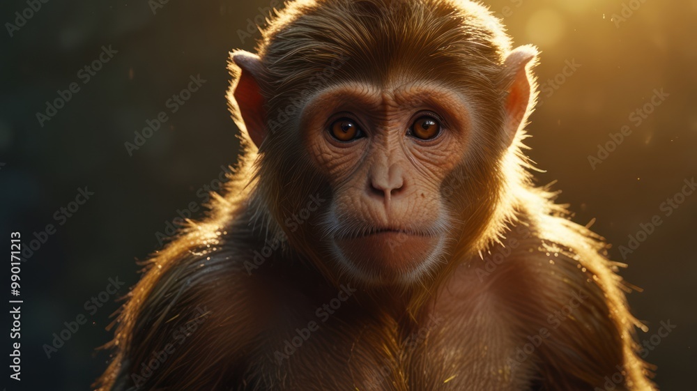 Obraz premium A Curious Gaze: A Monkey in the Golden Light