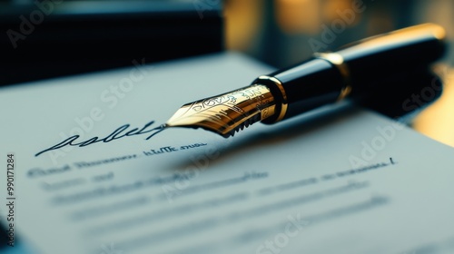 Wallpaper Mural Elegant fountain pen poised over a handwritten letter in a well-lit office environment during the afternoon Torontodigital.ca