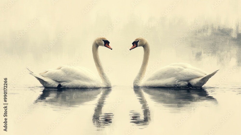 Two Swans in the Mist Two Swans in the Mist