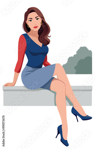 Confident businesswoman sitting on a bench posing with crossed legs