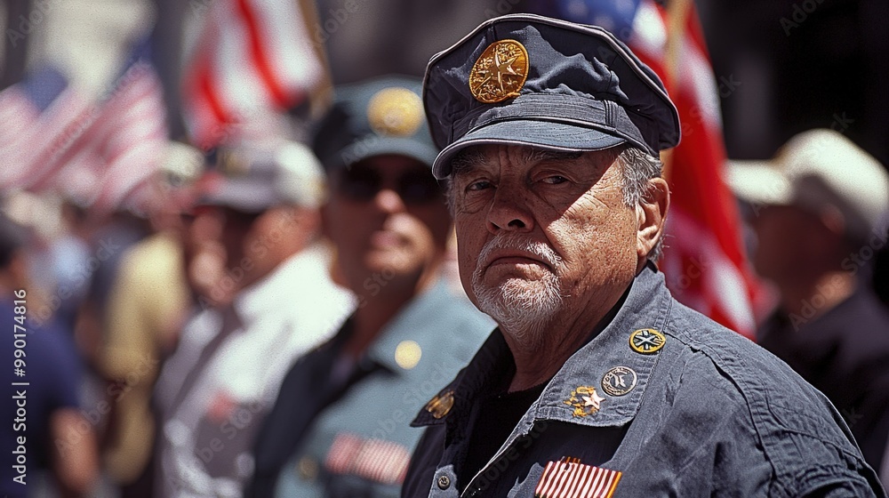 Veterans Gathering with Flags in Emotional Tribute Veterans Gathering with Flags in Emotional Tribute