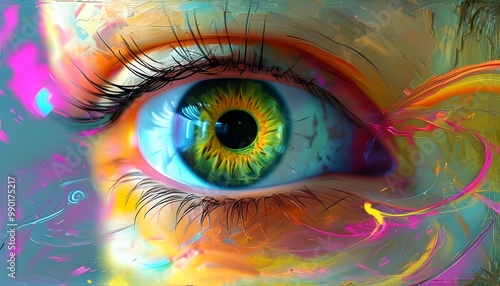 Abstract Digital Eye Art with Vibrant Colors and Intricate Patterns