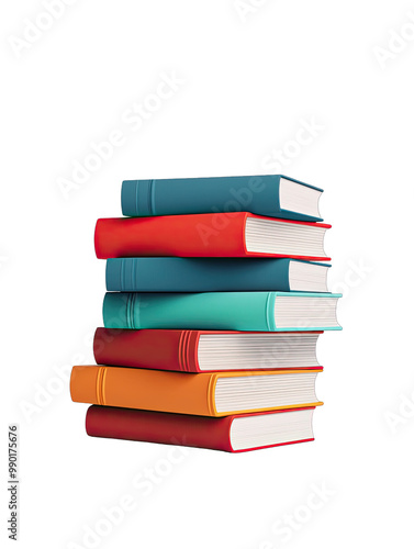 Colorful stacked books isolated on a white background.