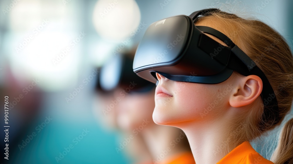 A group of students participating in a virtual reality learning experience, showcasing interactive learning techniques.