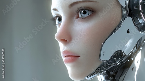 Futuristic AI Android in cinematic lighting, photoreal, realism, porcelan skin created with generative ai technology photo