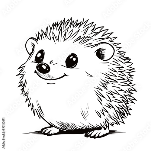 Cute kawaii hedgehog cartoon character coloring page isolated on white background vector illustration