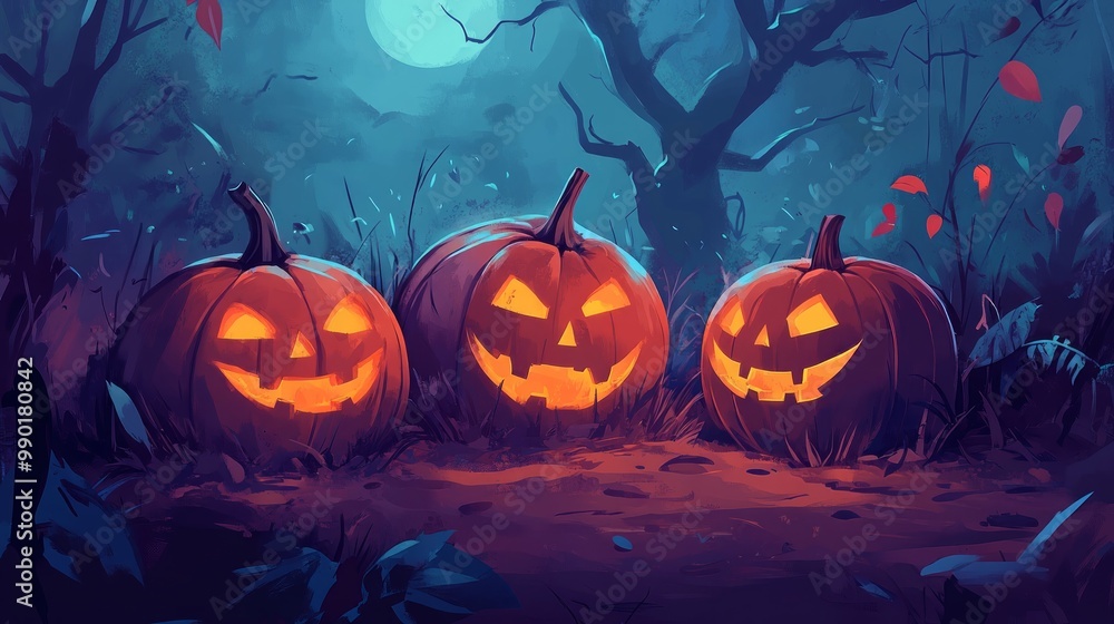 Spooky Halloween Illustration with pumpkins Spooky Halloween Illustration with pumpkins