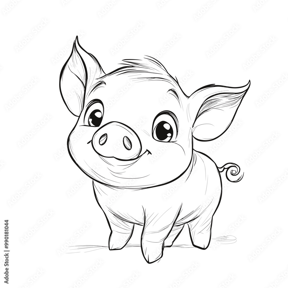 Cute Pig With coloring book pages picture,Pig line art,Pig outline drawing vector illustration Cute Pig With coloring book pages picture,Pig line art,Pig outline drawing vector illustration