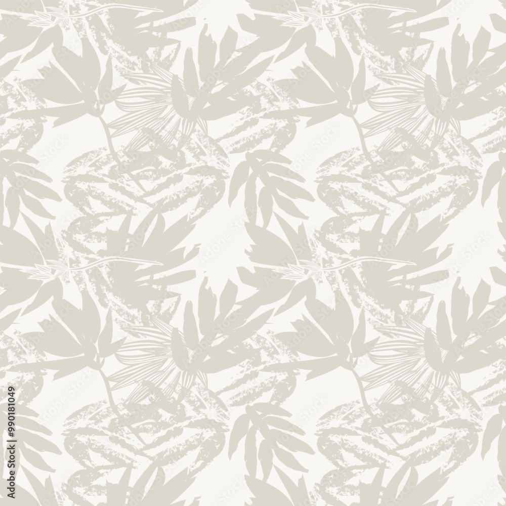 Fototapeta premium Neutral Colour Tropical Leaf Seamless Pattern Design
