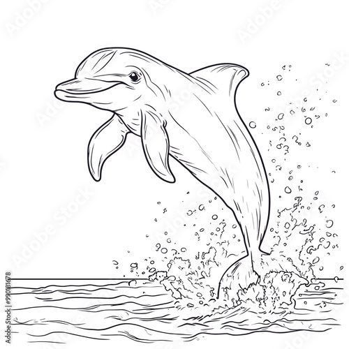 Vector of dolphin illustration coloring page for kids