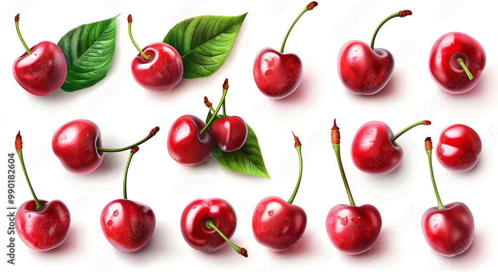 set of red cherry on white set of red cherry on white