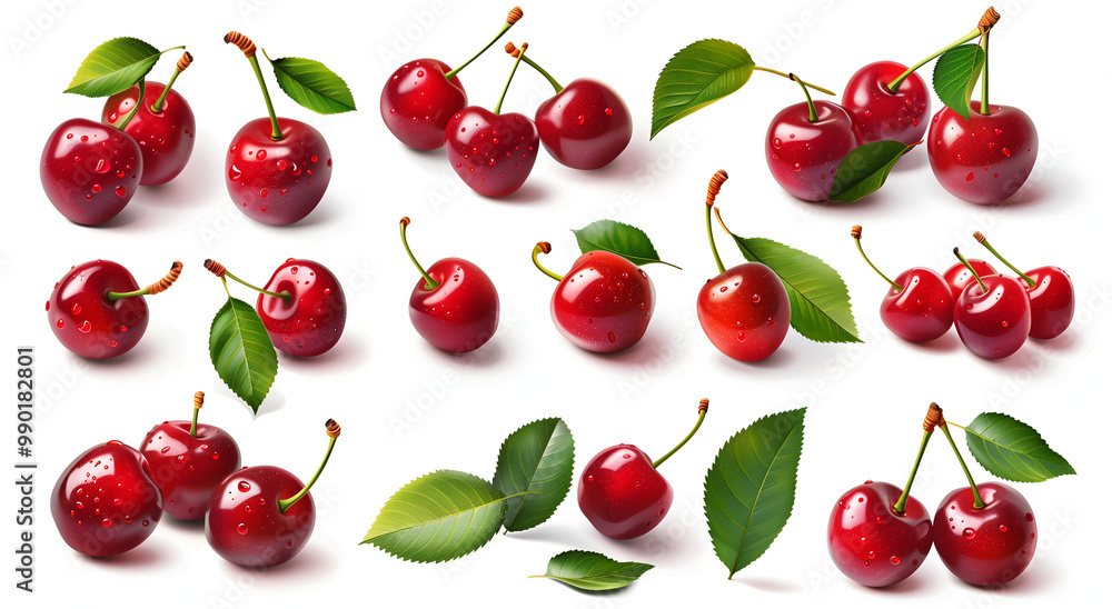 set of red cherry on white set of red cherry on white
