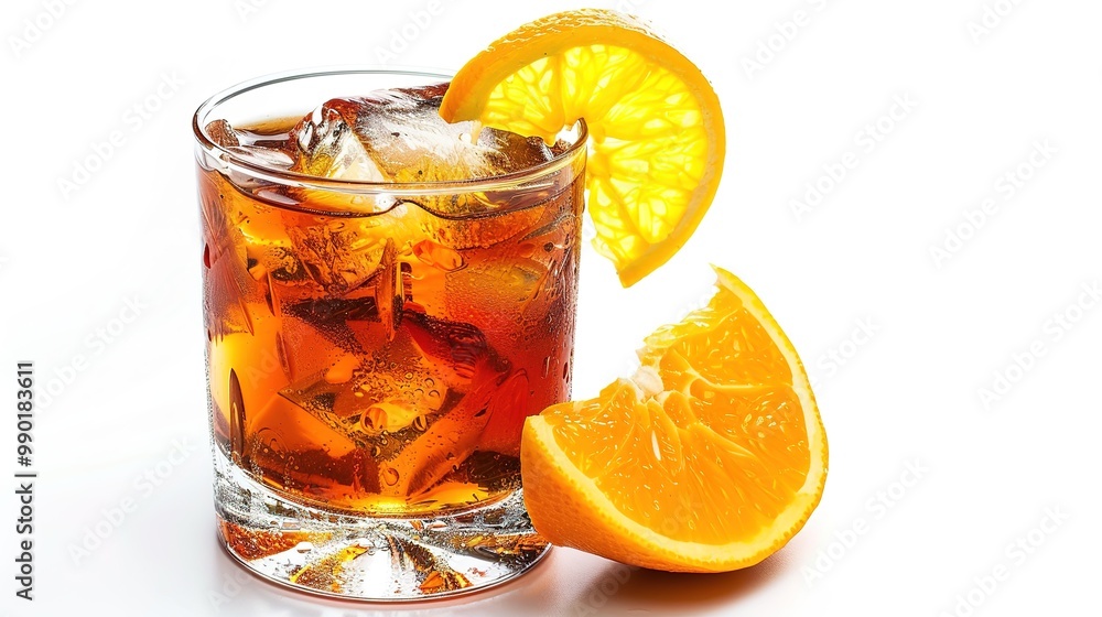 A refreshing drink placed on a pure white background. The drink has an enticing color and an appealing shape. There might be condensation on the glass, adding a touch of freshness. The white backgrou A refreshing drink placed on a pure white background. The drink has an enticing color and an appealing shape. There might be condensation on the glass, adding a touch of freshness. The white backgrou