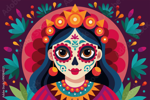 Dia de los muertos celebration with colorful catrina design for festive decorations and cultural events
