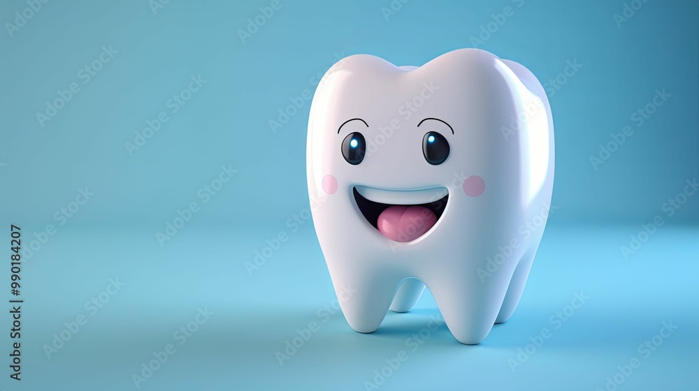A Smiling Cartoon Tooth on a Blue Background A Smiling Cartoon Tooth on a Blue Background
