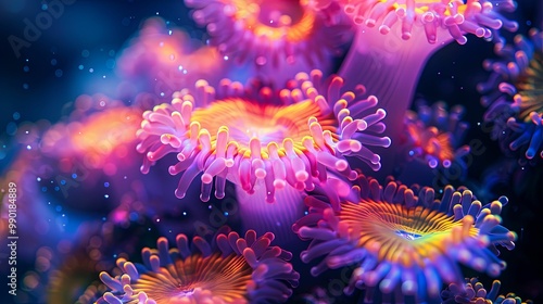 Vibrant Coral Polyp Cluster with Pink and Yellow Hues