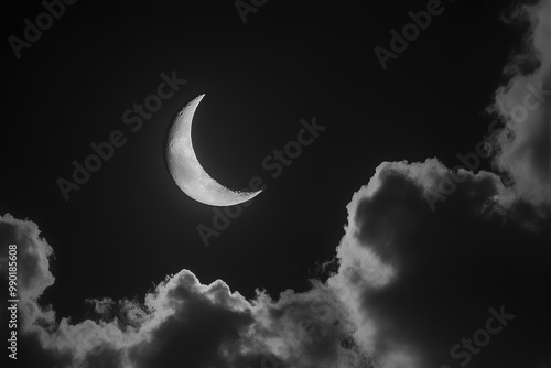 crescent moon and clouds photo