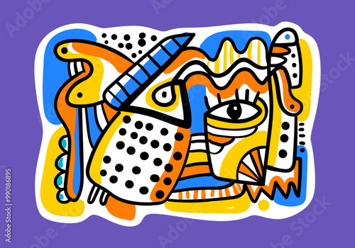 traditional illustration. contemporary, tribal, decoerative cubism abstract. for a symbol of identity