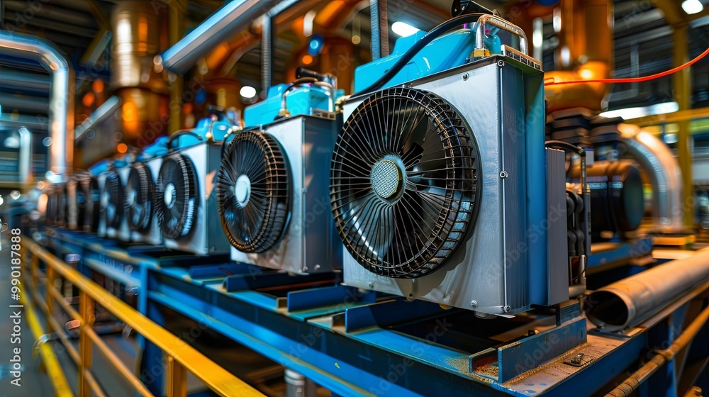 Fototapeta premium Industrial Cooling Fans in a Factory Setting