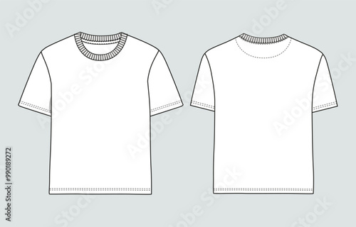 Short sleeve T shirt Technical Fashion flat sketch vector illustration template front and back views. Clothing design mock up for men's