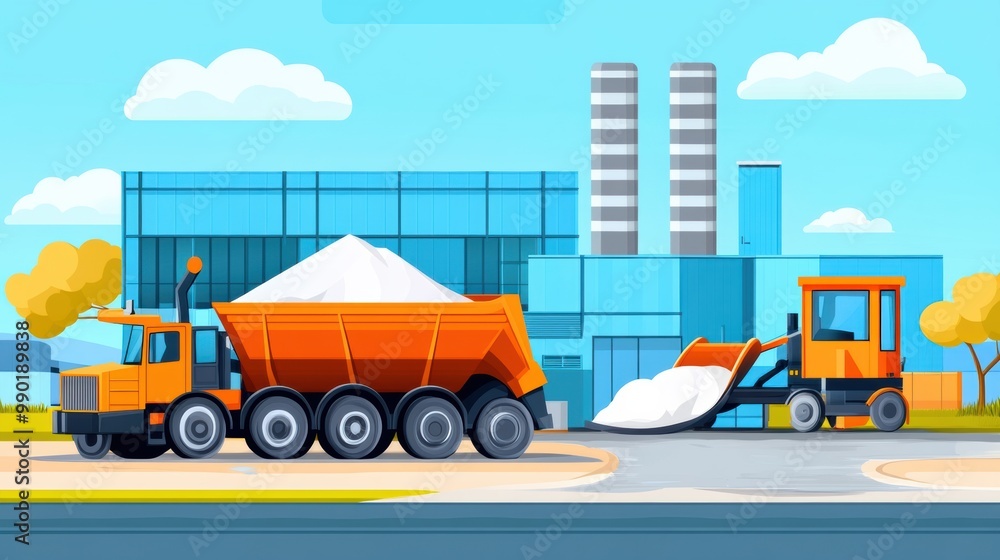 Construction Scene with Trucks and Loading Equipment Construction Scene with Trucks and Loading Equipment
