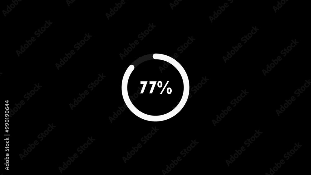 White circle progress animation Loading Transfer, Download or charge 0-100% on black background. White circle progress animation Loading Transfer, Download or charge 0-100% on black background.