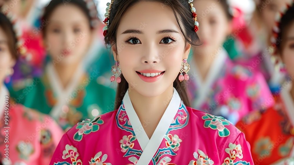 Traditional Korean Dress with Smiling Model Traditional Korean Dress with Smiling Model
