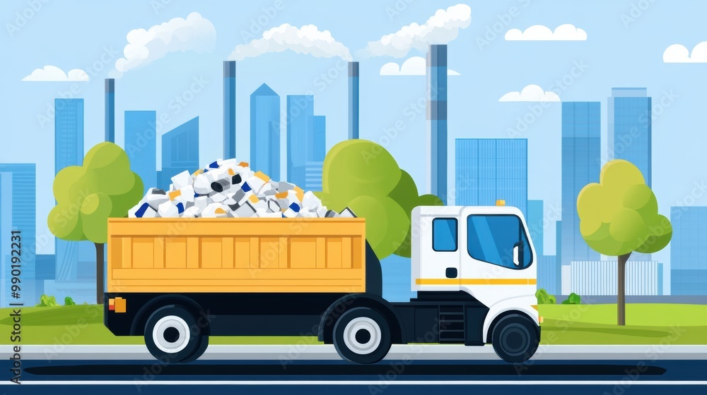 Naklejka premium Modern Garbage Truck in Urban Environment