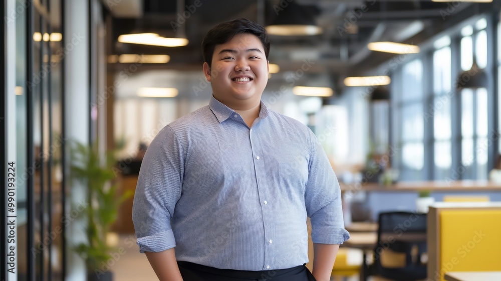 Obraz premium Young Chinese Professional in Modern Office Setting Ideal for Business, Corporate, and Workforce Diversity Themes