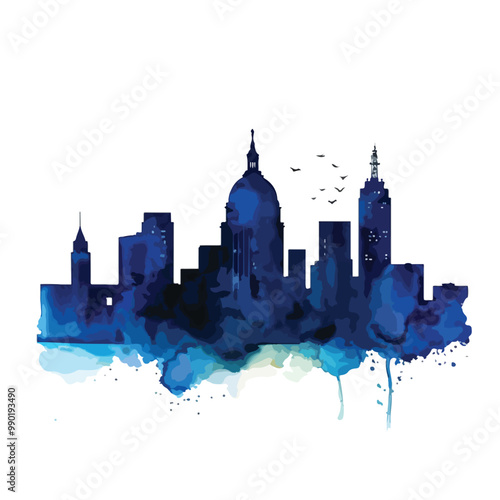 City line silhouette watercolor. Vector illustration watercolor isolated on white with clipping path