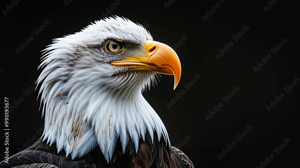Close-up Portrait of a Bald Eagle with Sharp Gaze and Yellow Beak Close-up Portrait of a Bald Eagle with Sharp Gaze and Yellow Beak