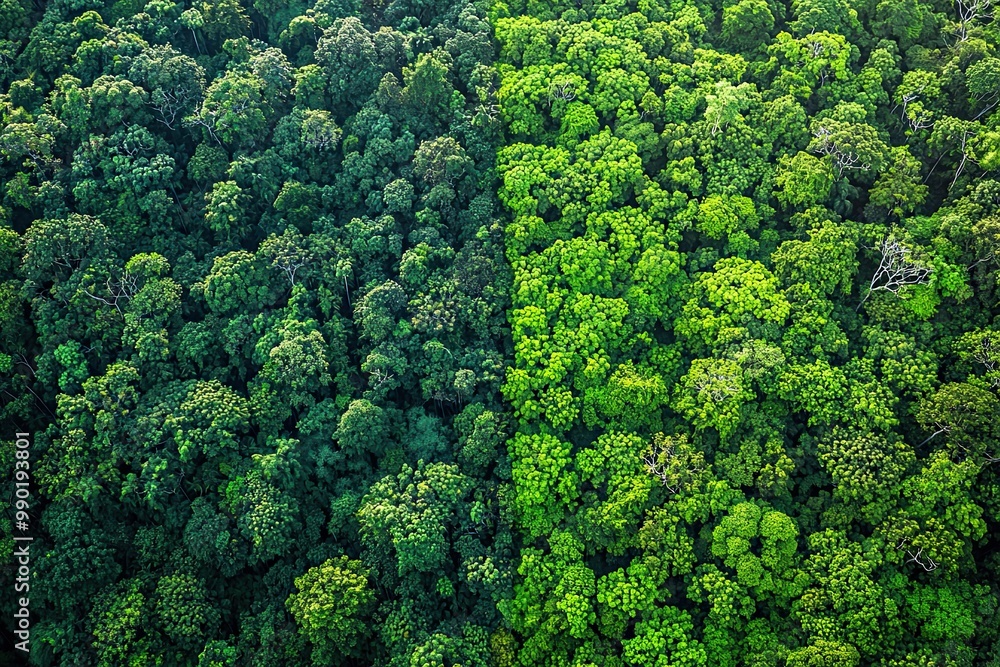 Panoramic view of green forest on the hillside in the morning Panoramic view of green forest on the hillside in the morning
