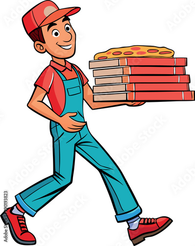 Pizza delivery boy walking and holding pizza boxes