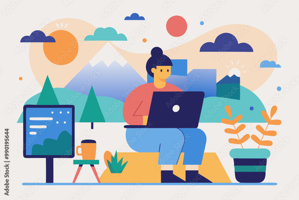 Creative remote work adventure in nature-themed art design Creative remote work adventure in nature-themed art design
