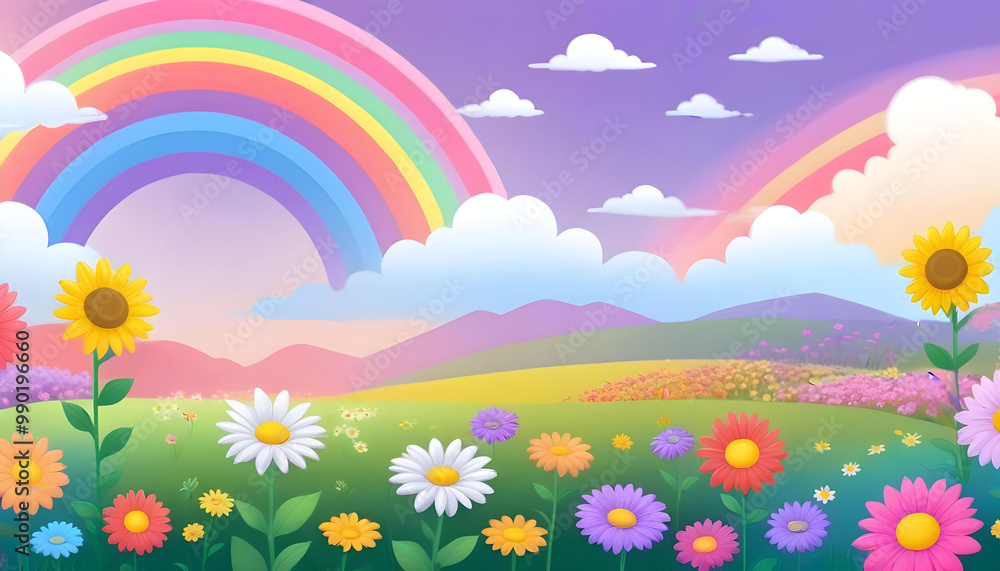colorful landscape with a rainbow field background kids child colorful landscape with a rainbow field background kids child