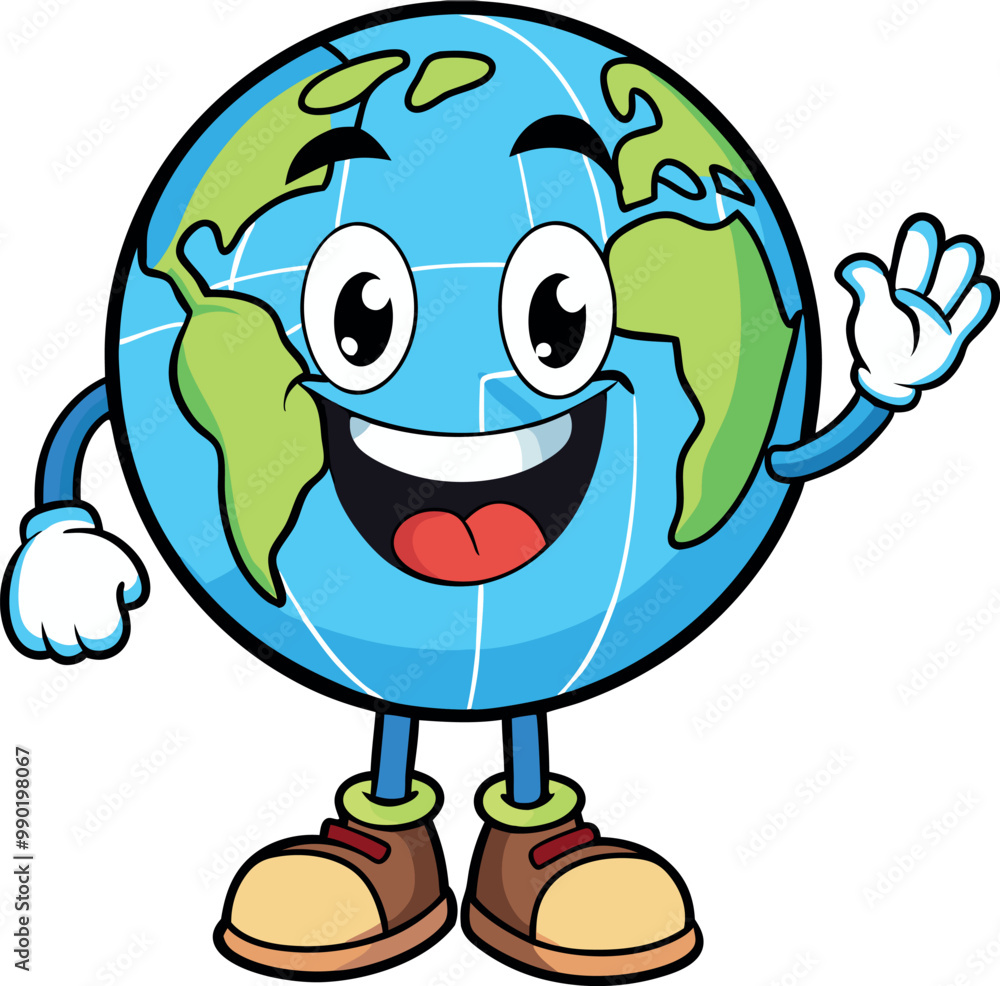 Happy earth globe cartoon character waving hand Happy earth globe cartoon character waving hand