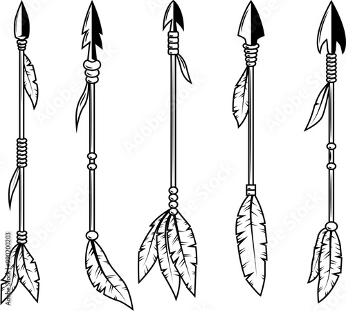 Set of archer arrows. Design element for logo, label, sign. Vector illustration