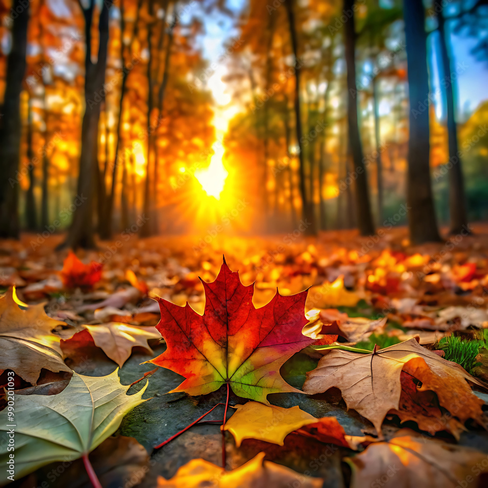 Collection of colorful autumn leaves scattered on the ground in a peaceful park setting
Collection of colorful autumn leaves scattered on the ground in a peaceful park setting